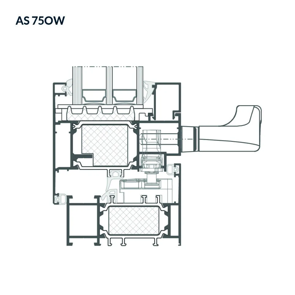Przekrój przez okno otwierane na zewnątrz
