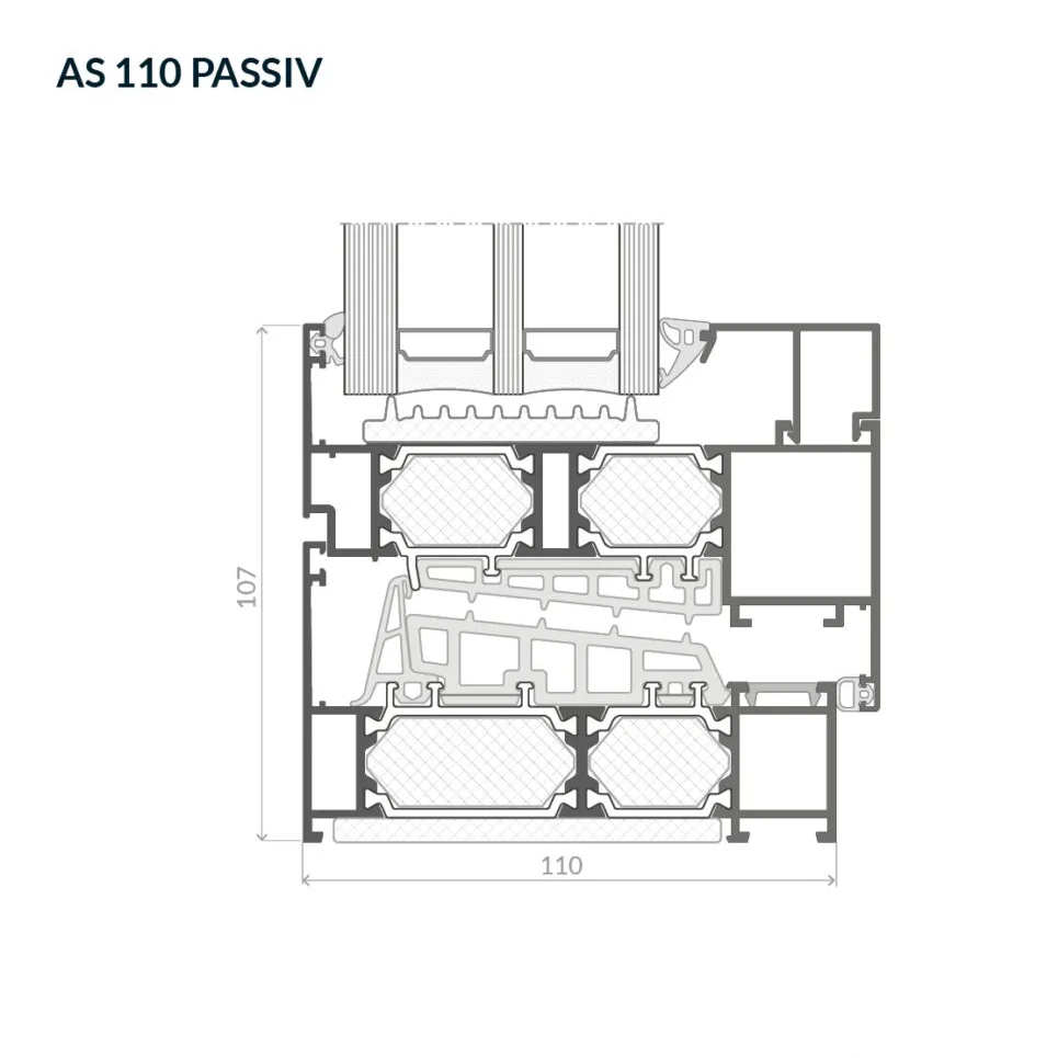 Przekrój przez okno otwierane z maskownicą rowka okuciowego