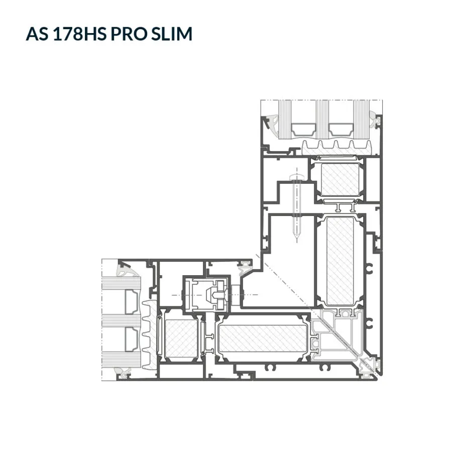 Przekrój przez dwa skrzydła otwierane w narożniku
