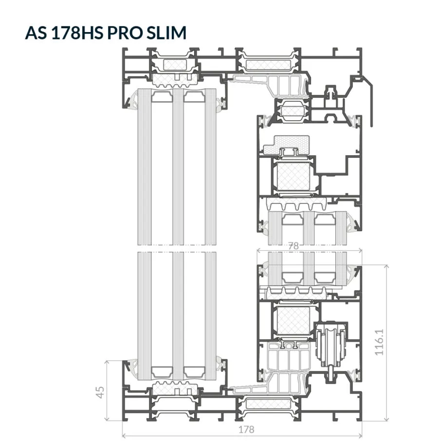 Przekrój pionowy – rama ze szkleniem stałym