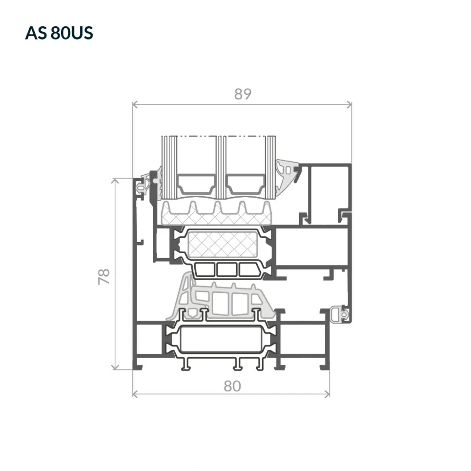 Przekrój przez okno otwierane z ukrytym skrzydłem