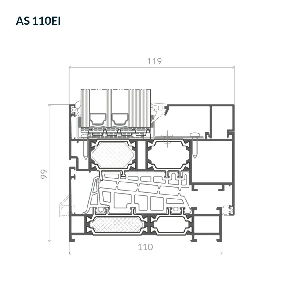 Przekrój przez okno otwierane